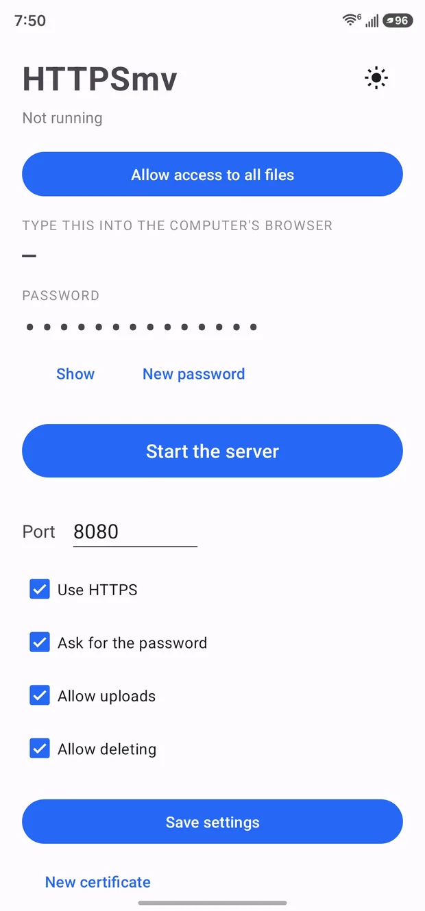 The app on the phone. Press Start and it shows the address and the password to type into the computer.
