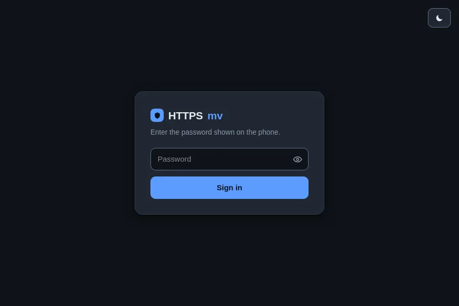 Signing in, in dark mode.