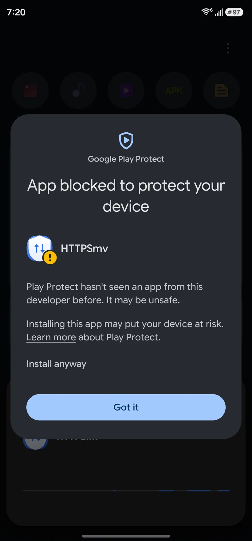 The same dialog expanded, now showing Install anyway